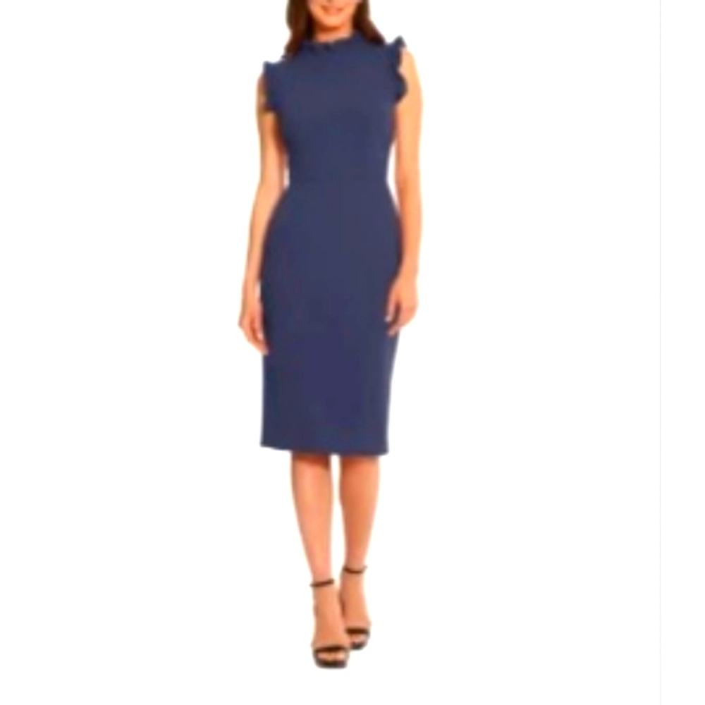 Maggy London Navy Ruffle Sleeve Midi Dress